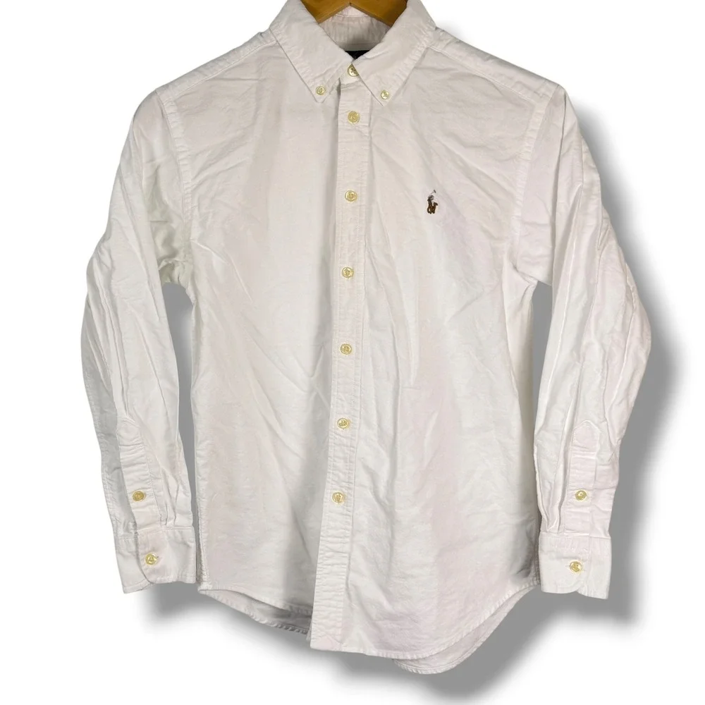 Ralph Lauren Button Down Kids White Oxford Cotton Classic Prep Shirt Long Sleeve